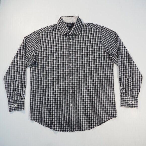 Ziggurat Shirt Mens Extra Large Black Gray Check Abstract Flip Cuff Paisley Club - Picture 10 of 10